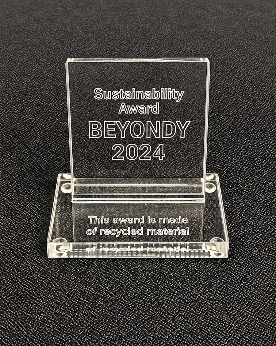 BEYONDY 2024 Sustainability Award, a global award presented in Germany, made of recycled material